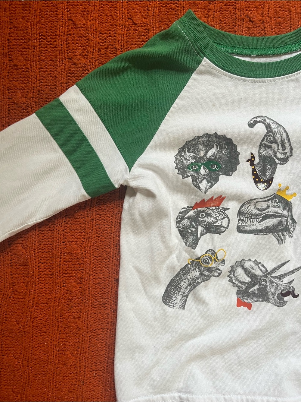 Garanimals Kids Green & White Dino Raglan Tee, 4T